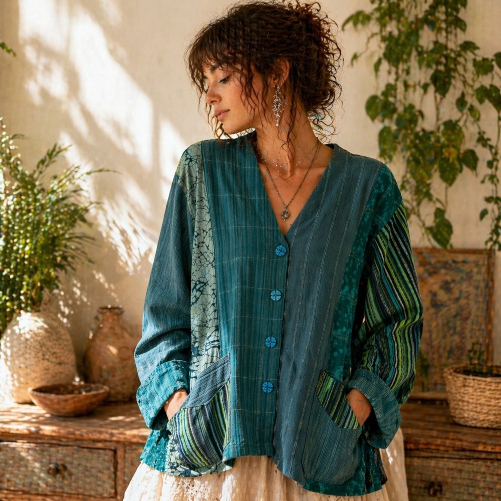 Vtg Wild Thing Wild Woman Jacket Sz S-M Patchwork Boho Artwear Handmade Cotton